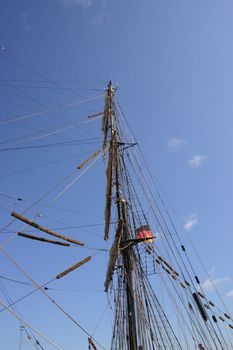 Mast of the ship, sailing vessel with a flag of Germany