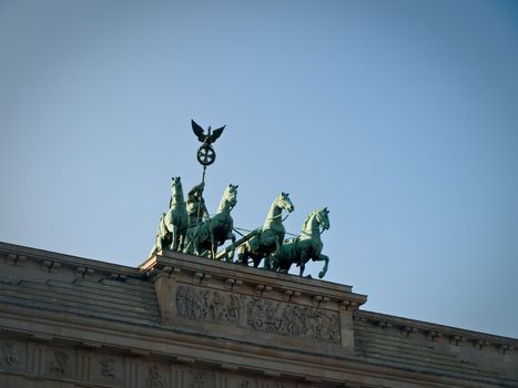 Front View of Brandenburg Gate Quadriga Chariot Statue with Sky Copyspace