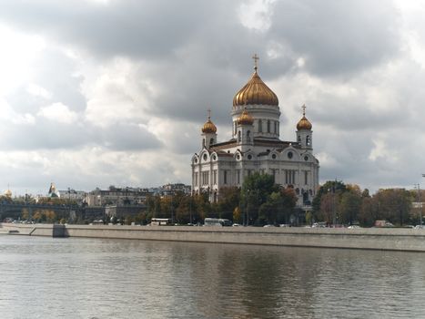Orthodox Church of Christ the Redeemer in Moscow Russia, viewed from across the river