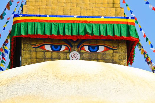 Boudhanath Stupa with blue sky in Kathmandu, Nepal