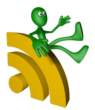 green guy and rss symbol - 3d illustration