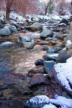Icy waters of Grizzly Creek in the White River National Forest of Colorado.