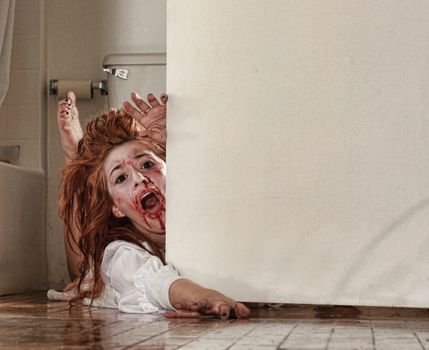 Woman in Horror Situation With Bloody Face