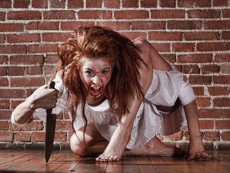 Woman in Horror Situation With Bloody Face