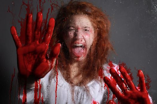 Woman in Horror Situation With Bloody Face