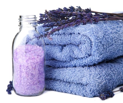 towel and lavender salt isolated