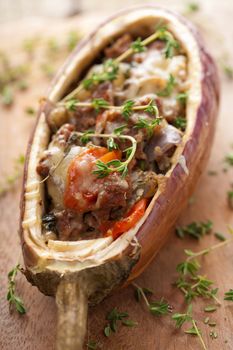 stuffed aubergine with meat and vegetables 