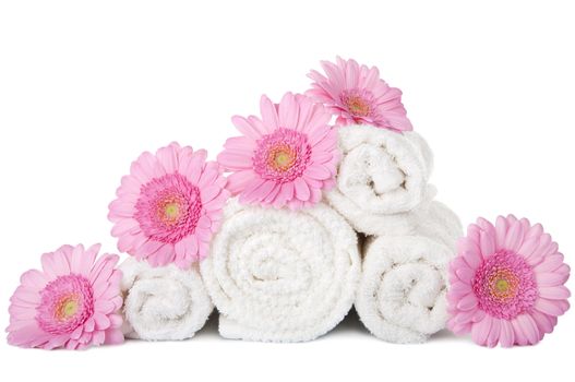 towels and flowers isolated