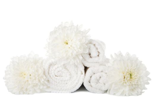 towels and flowers isolated 