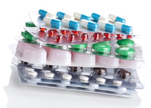 stack of pills packs isolated