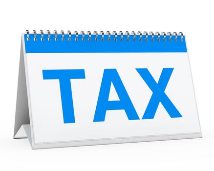 white calendar with big blue tax text