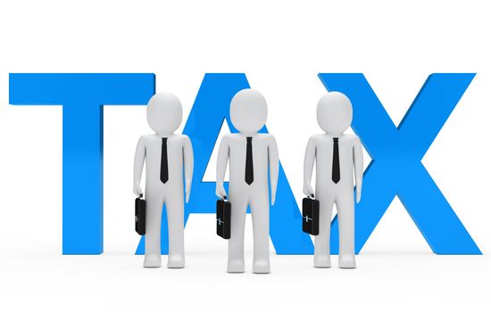 Businessmen team stand for blue tax word