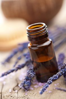 essential oil and lavender flowers 