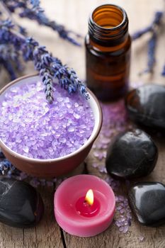 herbal salt lavender and spa stones 