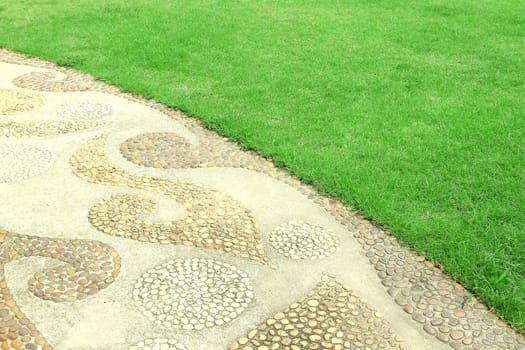 Garden stone path with grass