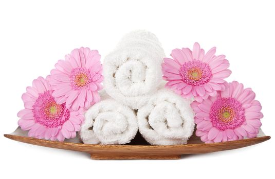 towels and flowers for spa isolated