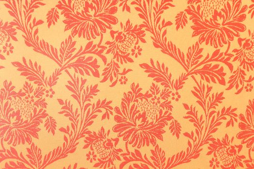 pattern with gold abstract flowers on a red background