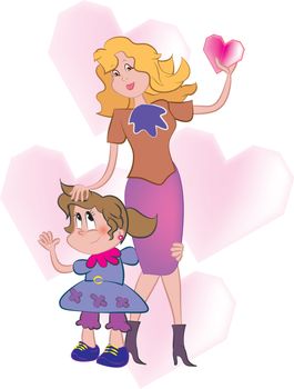 Mother's Day, mother and daughter happy. color vector