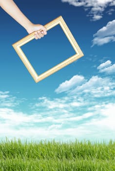Green grass, blue sky and frame