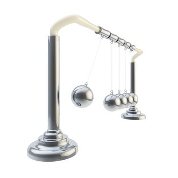 Inertia and balance: metal Newton's cradle isolated on white