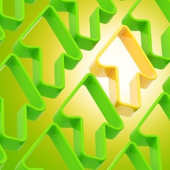 Abstract background made of green and yellow shiny arrows