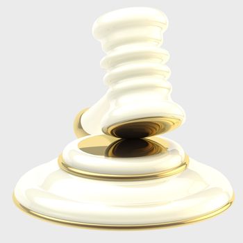 Auction and justice: glossy white and golden judge's gavel isolated on grey