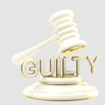Word "guilty" under glossy white and golden judge's gavel