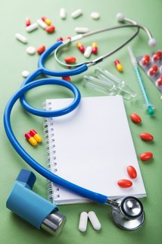 medical background with notebook 