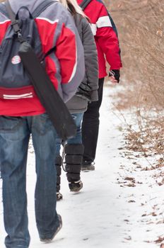 Young people traveling in forest