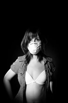 Cute girl in protective mask and linguiere. Black and White