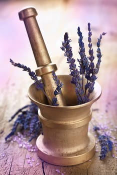 mortar with lavender 