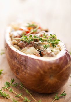 stuffed aubergine with meat and vegetables 