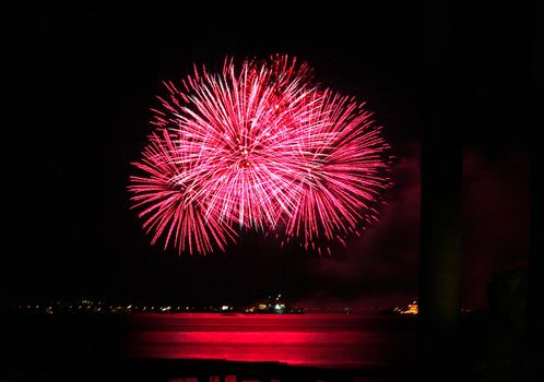 Another red firewoks display at the pyro musical competition at the bay.