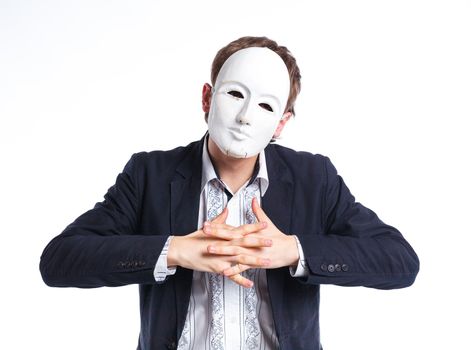 portrait of emotional actor in a mask. isolated on white background