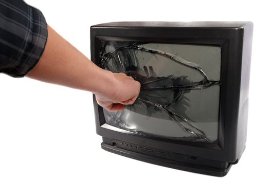 Turn off your TV. Kill it.man's hand punching TV screen