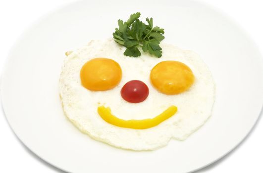 eggs in the form of a smiley on a white plate