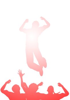 Concept image about being positive and jumping for joy.