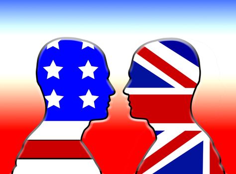 Concept image showing heads made out of the American and British flags.