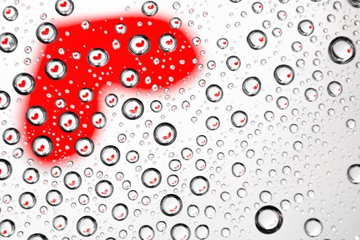 reflection white heart in drop on red background