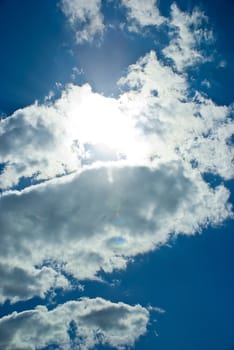 Blue sky with thick clouds in the background.