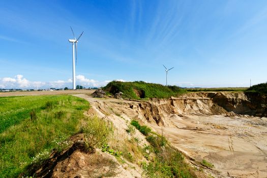 Sandpit and wind turbines