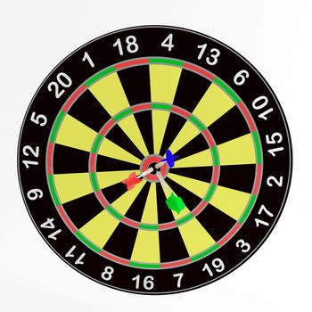 Darts and target for leisure game on a white background