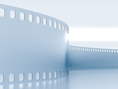 Metal model of a film on a blue background