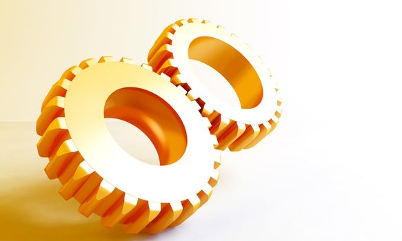 golden linked metal gears on a white background