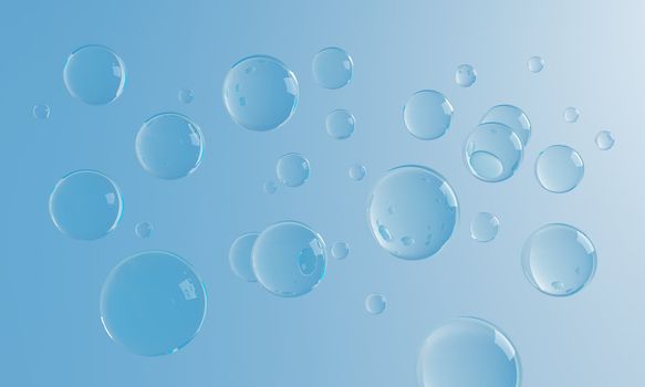 great number of transparent bubbles on a blue background