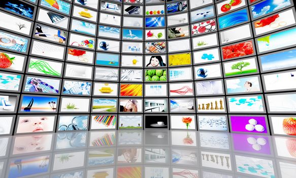 Set of monitors with static colourful and bright images