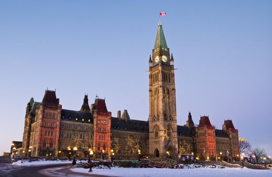The canadian Parliament Centre block during the Holiday Season in Ottawa, Canada.