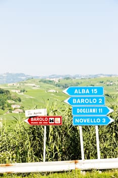 signposts near Barolo, Piedmont, Italy