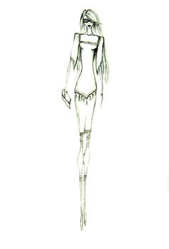 Fashion girl in dress sketch