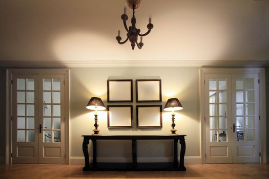 Classical interior with the closed doors